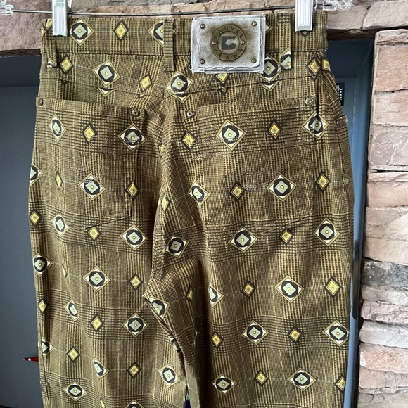 VTG 90s Plaid Preppy Funky Pants Tiki Academia Geometric Green High Waist EU36 - Picture 7 of 11